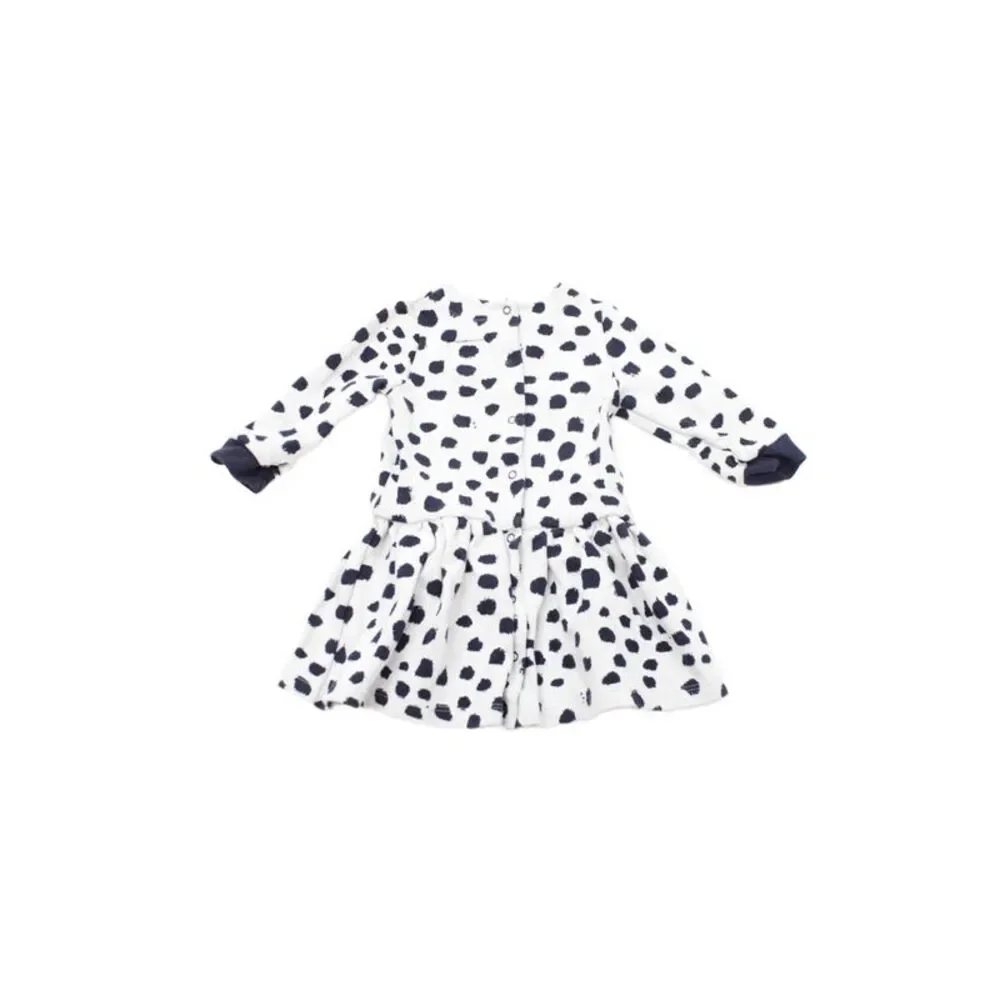 Petit Bateau Girls Cotton Polka Dot Long Sleeve Dress Navy Size 12M